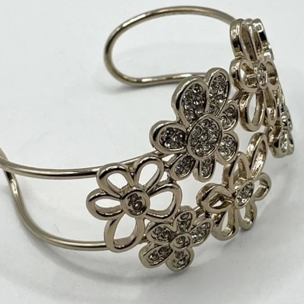 Mia Collection Floral Gem Chunky Cuff Bracelet Dark Gray